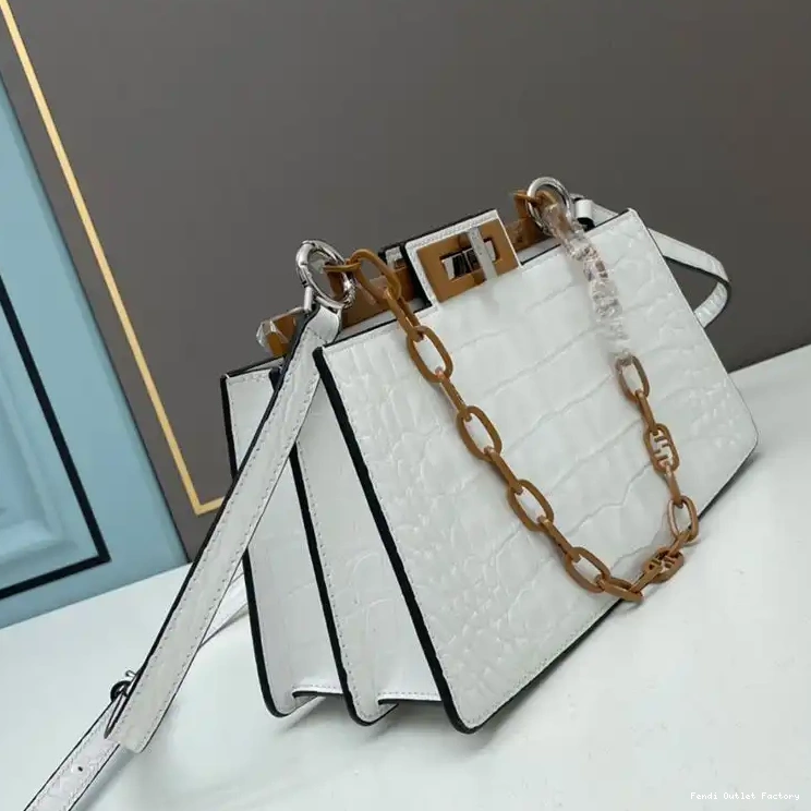Cheap HOT Fendi Bag Leather Cut In White Crocodile Peekaboo Medium 0531